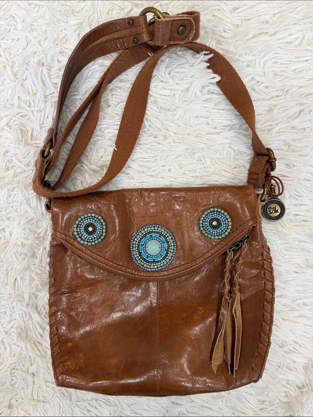 The Sak Boho Western Turquoise Beaded Leather Crossbody Bag